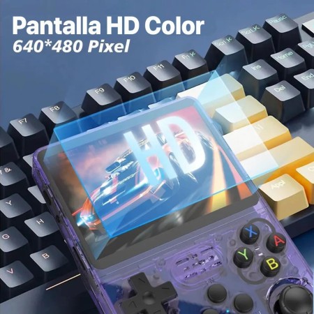 Consola Retro Portatil R36S, Sistema Linux, Pantalla IPS de 3,5", Reproductor de Vídeo de Bolsillo Portátil, Tarjeta TF de 64GB