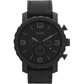 Fossil Reloj para hombre Nate, movimiento cronógrafo de cuarzo, caja de acero negro de 50mm con correa de piel auténtica, JR1354