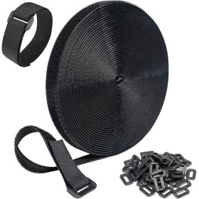 GUIGA Bridas para Organizador de Cables,Bridas Reutilizables de 5m x 2cm con 30 Hebillas,1 Rollo Bridas para Cables de Oficina,