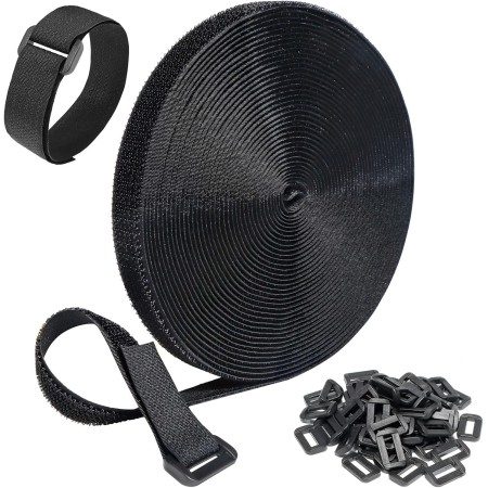 GUIGA Bridas para Organizador de Cables,Bridas Reutilizables de 5m x 2cm con 30 Hebillas,1 Rollo Bridas para Cables de Oficina,