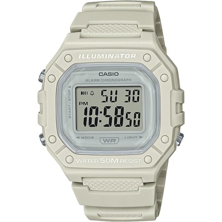 Casio Reloj Cuarzo Unisex 44.40mm con dial Digital Clear y Correa de Plastic/Resin Strap Color Crema W-218HC-8AVEF