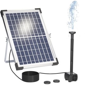Irishom Bomba de Agua Solar,10W 500L/H 9V Fuente Solar,con Panel Solar y 3 boquillas para baño de pájaros, pecera, Estanque