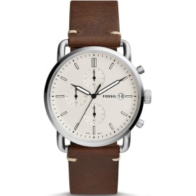 Fossil Reloj Commuter para hombre, movimiento cronógrafo de cuarzo, caja plateada de acero inoxidable de 42mm con correa de