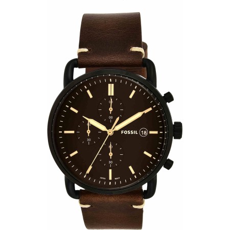Fossil Reloj Commuter para hombre, movimiento cronógrafo de cuarzo, caja plateada de acero inoxidable de 42mm con correa de