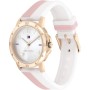 Tommy Hilfiger Reloj para Niña Esfera Plateada, Correa de Silicona Blanca y Rosa, Caja 32mm Oro Rosado, Cuarzo, Resistente al