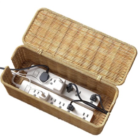 Caja organizadora de cables de ratán | Caja organizadora de cables de ratán | Caja ordenadora de cables | Caja de tiras de