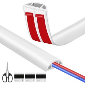 Kayqbonke Canaleta para cables de 3 metros, suelo PVC blanco, autoadhesivo, D30 exterior, compartimento para cables, ocultar