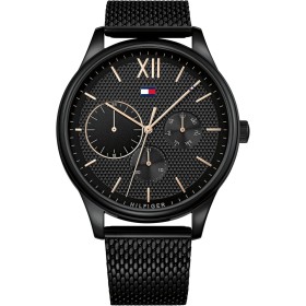 Tommy Hilfiger Reloj Multifunción de Cuarzo para Hombre de 44 mm - Esfera Negra con Motivo Clou de Paris, Pulsera de Malla de