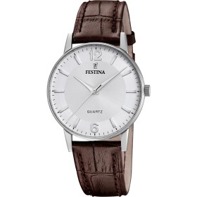 Festina Reloj Hombre F20690/2 Classics Caja de Acero Inoxidable 316l Plateado Correa de Piel Marrón