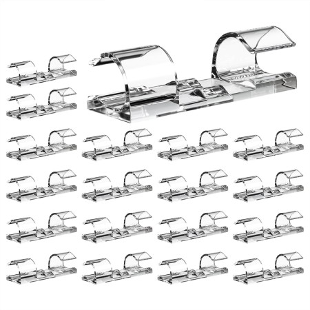 Clips para cables adhesivos, 20 clips transparentes de gestión de cables para pared, soporte de alambre fuerte, organizador de