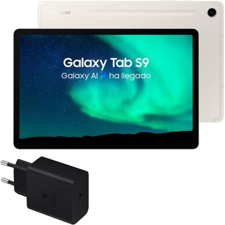 Samsung Galaxy Tab S9, 128 GB, 5G + Cargador 45W - Tablet Android con IA, Ranura MicroSD, S Pen Incluido, Beige (Versión