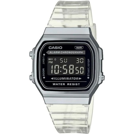 Casio Reloj Cuarzo Unisex 36.00mm con dial Digital Negro y Correa de Plastic/Resin Bracelet Transparente A168XES-1BEF