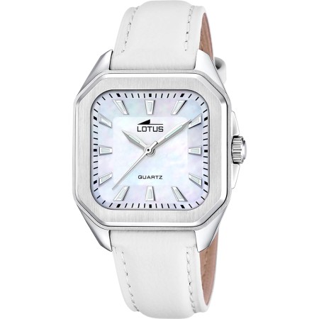 Lotus Reloj Mujer 18968/2 Square Series Caja de Acero Inoxidable 316l Plateado Correa de Piel Blanco
