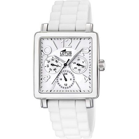 LOTUS Reloj Mujer 15740/1 Outlet Caja de Acero Inoxidable 316l Gris Plata Correa de Caucho Blanco