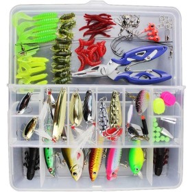Vicloon Señuelos de Pesca, 120 Piezas Kits de Señuelos Pesca Accesorios Cebos Artificiales Articulos de Pesca Incluido la Caja