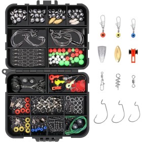 Vicloon Anzuelos de Pesca,Accesorios de Pesca con Caja de Pesca, Incluye Pesas de Plomada, Emerillones e Imperdibles,