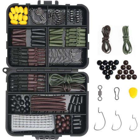 Vicloon Anzuelos de Pesca,Accesorios de Pesca con Caja de Pesca, Incluye Pesas de Plomada, Emerillones e Imperdibles,