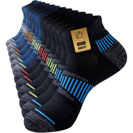 Niorasen Men's Ankle Socks, 6 Pairs Sports Running Socks with Thin Padded Summer Cotton Breathable with Terry Sole Non-Slip