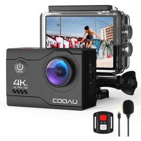 COOAU Sports Camera 4K30FPS 20MP WiFi with External Microphone, 170° Wide Angle, Waterproof 40M Waterproof Helmet Camcorder with