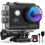 COOAU Sports Camera 4K30FPS 20MP WiFi with External Microphone, 170° Wide Angle, Waterproof 40M Waterproof Helmet Camcorder with