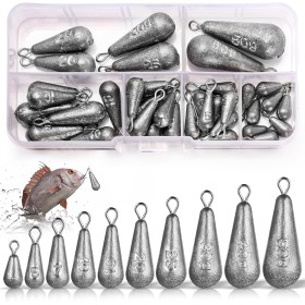 40 Piezas Pequeños Pesa de Pesca Mezclados 10 Tamaños 3.5g 5g 7g 10g 15g 20g 25g 30g 40g 50g Pesas de Plomos de Pesca de Hierro