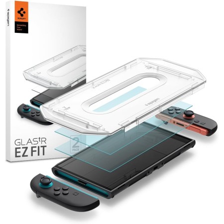 Spigen Glas.tR EZ Fit Protector Pantalla para Nintendo Switch 2, 2 Unidades, Instalación Fácil, Dureza 9H, Alta-Definición