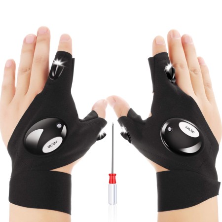 1 Par de Guantes de Linterna LED de 2 Piezas Guantes de Pesca al Aire Libre y Destornillador para Reparar y Trabajar en Lugares