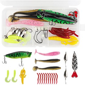 Accesorios de Pesca, Set de Cebos de 27 Piezas, Incluye cebos de Goma, cebos Duros, Accesorios y giradores, Adecuado para la