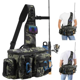 Bolsa de Pesca, Mochila de Pesca y Accesorios con Cinturón y Correa Acolchada de Hombro Bolsa de Pesca de Cintura Resistente