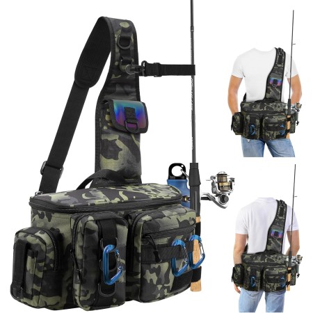 Bolsa de Pesca, Mochila de Pesca y Accesorios con Cinturón y Correa Acolchada de Hombro Bolsa de Pesca de Cintura Resistente