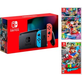 Nintendo Switch consola Rojo Neón/Azul Néon 32Go + Super Mario Odyssey + Mario Kart 8 Deluxe