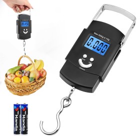 Portátil Balanza Escala, 110 LB/50KG Báscula de Equipaje Digital con Gancho Balanza de Pescado con Pantalla LCD Retroiluminada