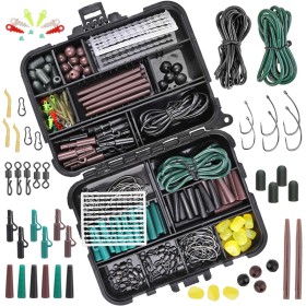 282pcs Anzuelos de Pesca, Carp Fishing Tackle Kit con Caja de Pesca, Incluye Ganchos Circulares, antienredos, cebos, Rubber