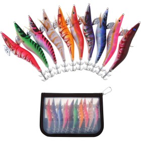 OriGlam 10 unids Camarones Luminosos Calamar Jig Señuelos de Pesca en el Mar, Squid Jig Ganchos Duro Pesca Camarón Señuelo