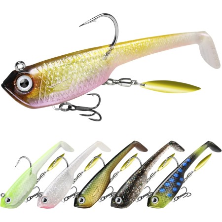 TRUSCEND Paddle Tail Soft Señuelos de Pesca Pre-Rigged Jig Head Swimbaits para la Pesca de la Lubina Camarón Suave cebos Cebos