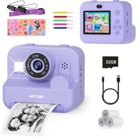 Instant Photo Camera, 12MP Selfie Instant Camera, 1080P 2.4 inch HD Video Camera Photos for Children with 32GB SD Card,