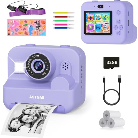 Instant Photo Camera, 12MP Selfie Instant Camera, 1080P 2.4 inch HD Video Camera Photos for Children with 32GB SD Card,