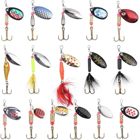 Vicloon 16 Piezas Señuelos de Pesca Kits con Ganchos Cebos Cebo de Pesca Señuelos De Cucharilla de Pesca Spinner Cebo para la