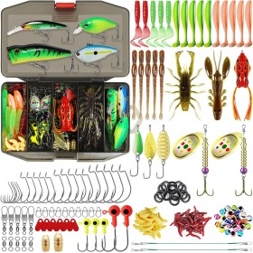 TRUSCEND Pesca Señuelos Accesorios Kit con Caja de Aparejos - Anzuelos de Pesca Crankbait Minnow Frog Popper Lure Grub Worm