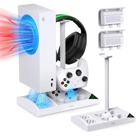Soporte de refrigeración compatible con consola Xbox Series S con estación de carga de controlador, ventilador de refrigeración