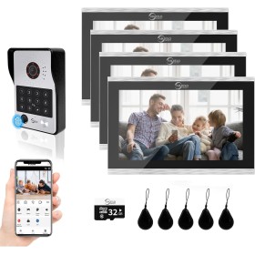 Videoportero con cable Sistema de intercomunicación de apartamentos,Monitor táctil de 10 pulgadas,Cámara HD 1080P Timbre,Huella
