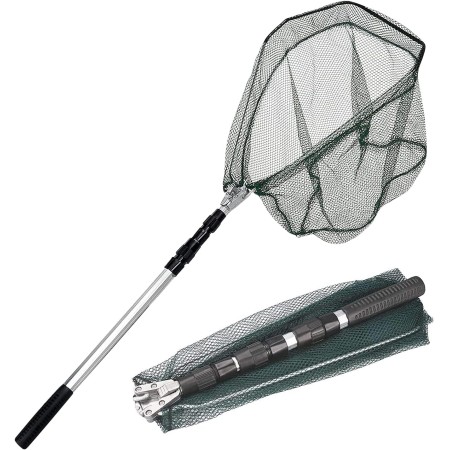KK'S GLAMS® Red de aterrizaje telescópica de pesca, plegable, extensible, mango de poste de aleación de aluminio de 1,5 m,