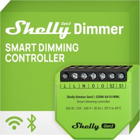 Shelly Dimmer Gen3- WiFi & Bluetooth Smart Dimmer, Domótica, Luces Regulables, Tiras de LED, No Requiere Conductor Neutro, Smart