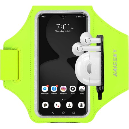HAISSKY Brazalete Deportivo para Correr con Bolsa de Auriculares, Brazalete Móvil Deportivo Ajustable para iPhone 16 Pro MAX 15