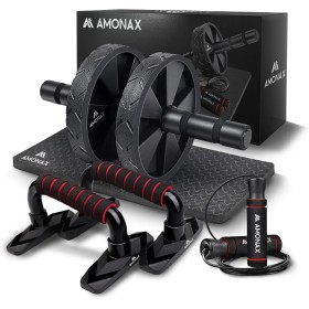 Rodillo de rueda para abdominales con alfombrilla grande para ejercitar abdominales, doble rueda con modos de entrenamiento de