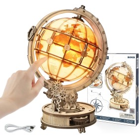 ROKR Puzzle 3D Madera Globo Luminoso Maquetas de Madera para Construir Maquetas para Montar, 180 Piezas, Luminous Globe
