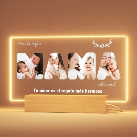Greatminer Regalo Personalizado Mama - Regalo Día de la Madre, Marco de Fotos Mamá, Base con Iluminación Opcional, Regalos
