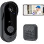 Ruicubei - Timbre inalámbrico con cámara, 1080P - Timbre inalámbrico para exterior, impermeable, 125°, intercomunicador de vídeo