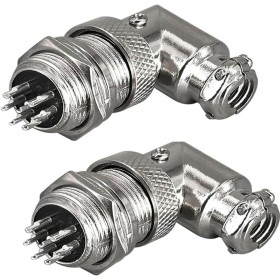 RUNCCI-YUN 2 Sets GX16 6 Pines Aviación Enchufe Conector,16mm ángulo Recto Soldadura Metal Macho Hembra Panel Conector de