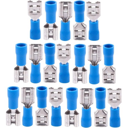Fuhjythy 20 Conector de Cable de Pala Aislado Azul Hembra Terminal de Crimpado EléCtrico 14-16AWG